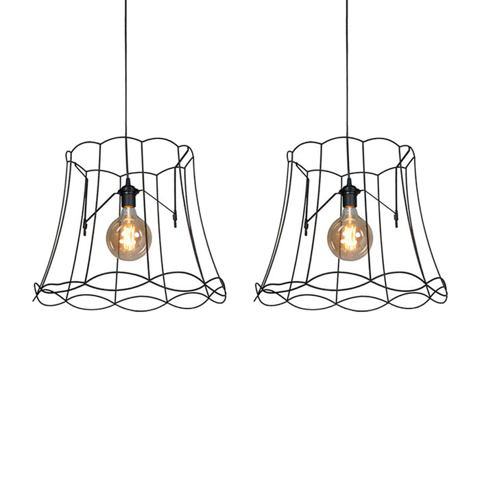 QAZQA Set van 2 retro hanglampen zwart 50 cm - Granny Frame