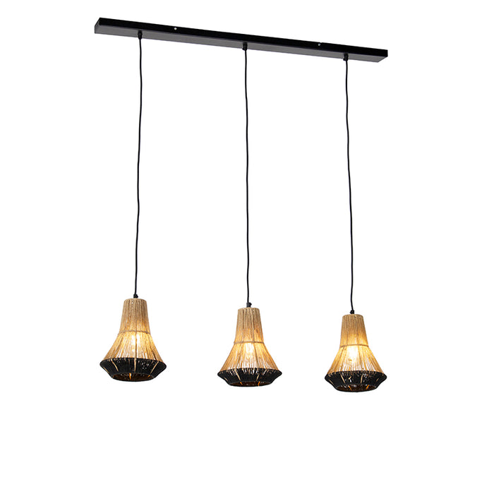 QAZQA Landelijke hanglamp zwart met touw 19 cm 3-lichts - Jenthe