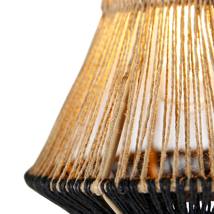 QAZQA Landelijke hanglamp zwart met touw 19 cm 3-lichts - Jenthe