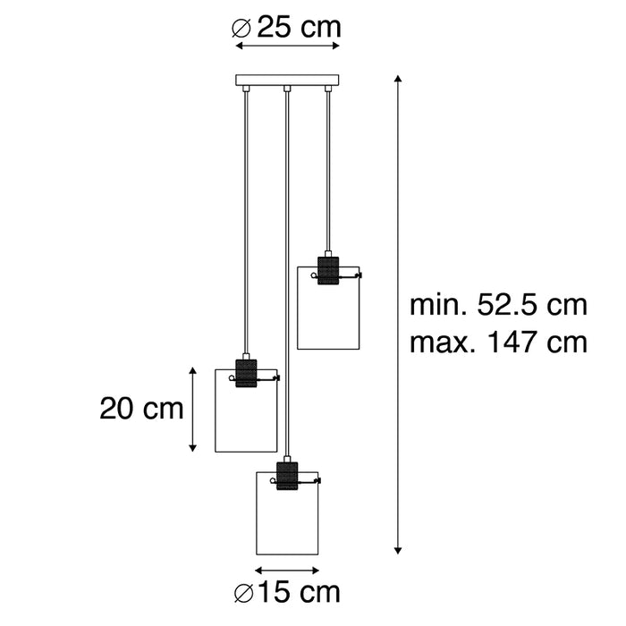QAZQA Design hanglamp zwart met smoke glas 3-lichts - Dome