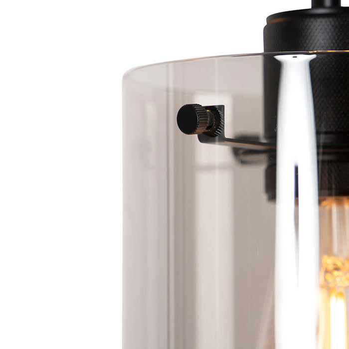 QAZQA Design hanglamp zwart met smoke glas 3-lichts - Dome