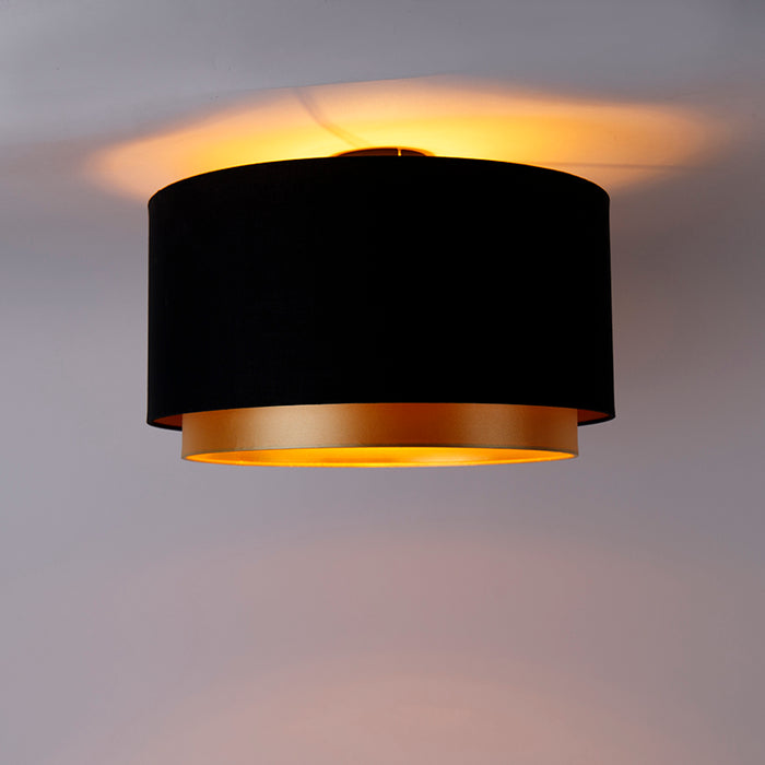 QAZQA Moderne plafondlamp zwart met goud 47 cm duo kap - Combi