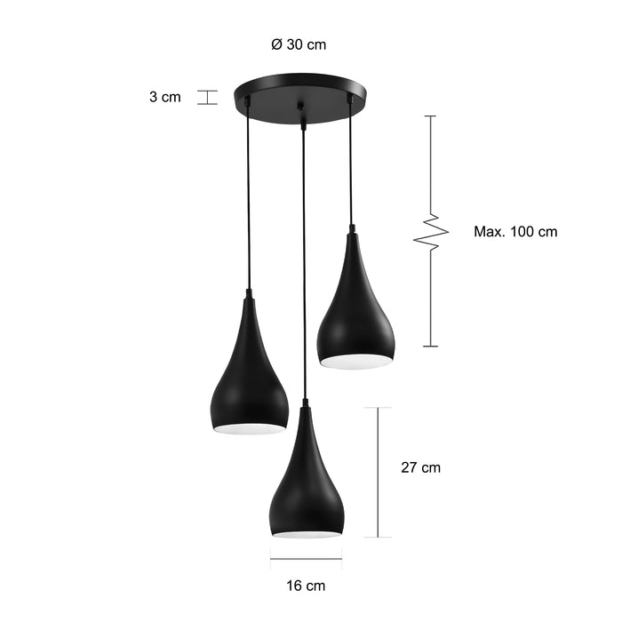 QUVIO Hanglamp glas 3-lichts rond zwart - QUV5130L-BLACK