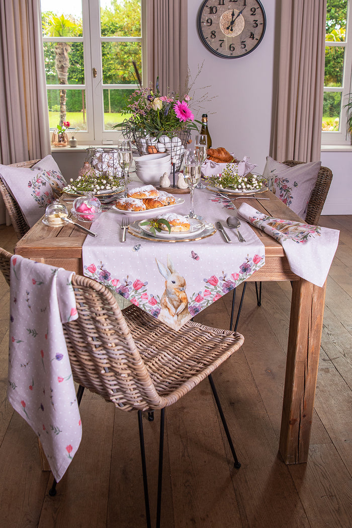 Clayre & Eef Keukenschort  70x85 cm Roze Beige Katoen Konijn Bloemen