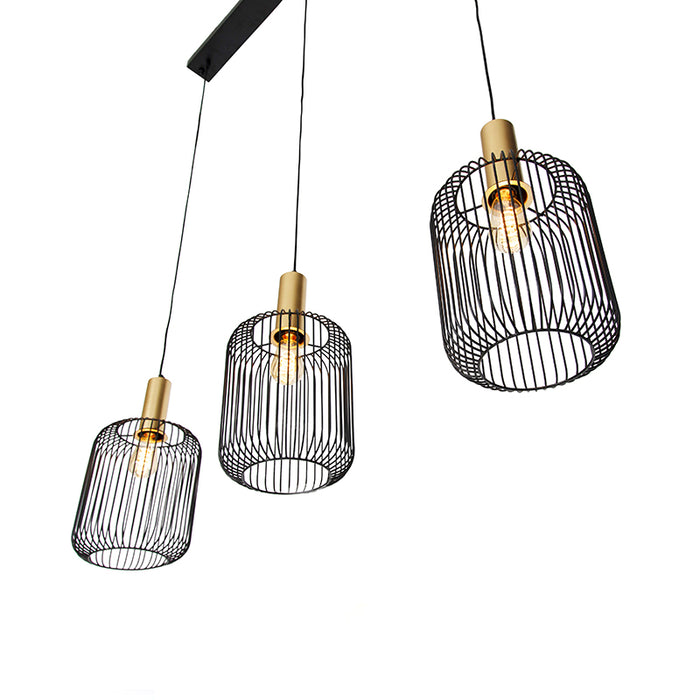 QAZQA Design hanglamp zwart met goud 3-lichts - Mayelle