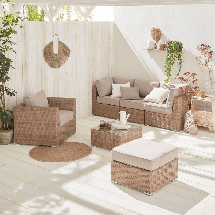 sweeek - Loungeset 5 plaatsen, rond wicker