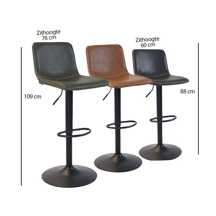 Bronx71 Industriële Barkruk Texas draaibaar eco-leer antraciet 60-76cm