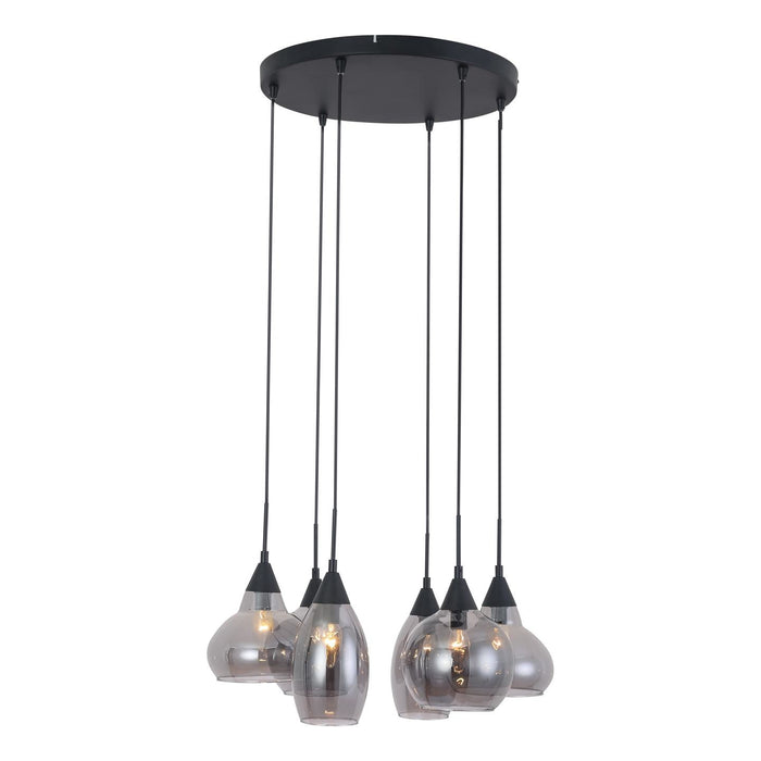 Freelight Hanglamp Macchia Zwart & Smoke Glas 6 Lichts