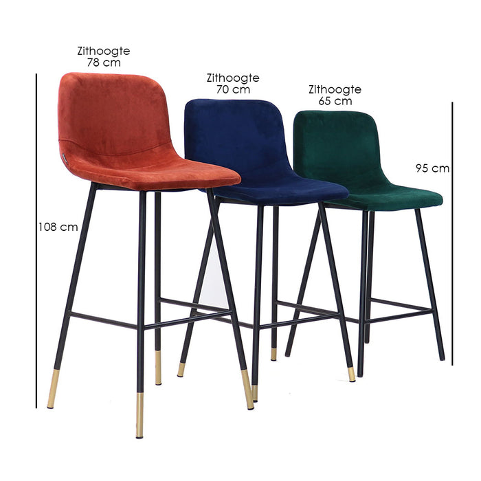 Bronx71 Velvet barkruk Mikky zwart 65-78 cm