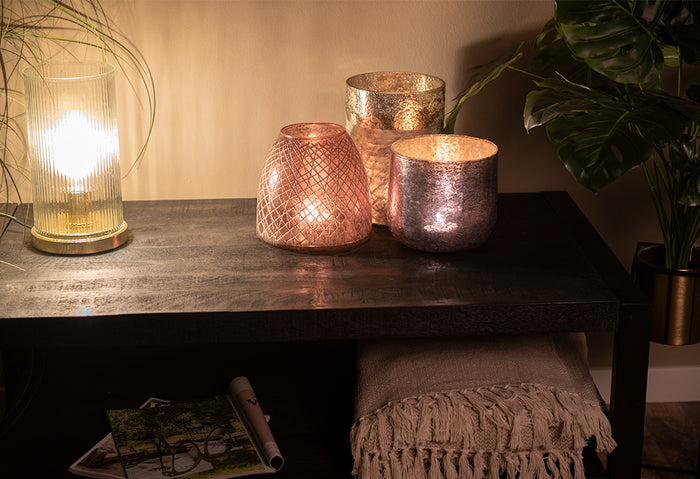 Clayre & Eef Windlicht  Ø 20x20 cm Bruin Glas Kaarsenhouder