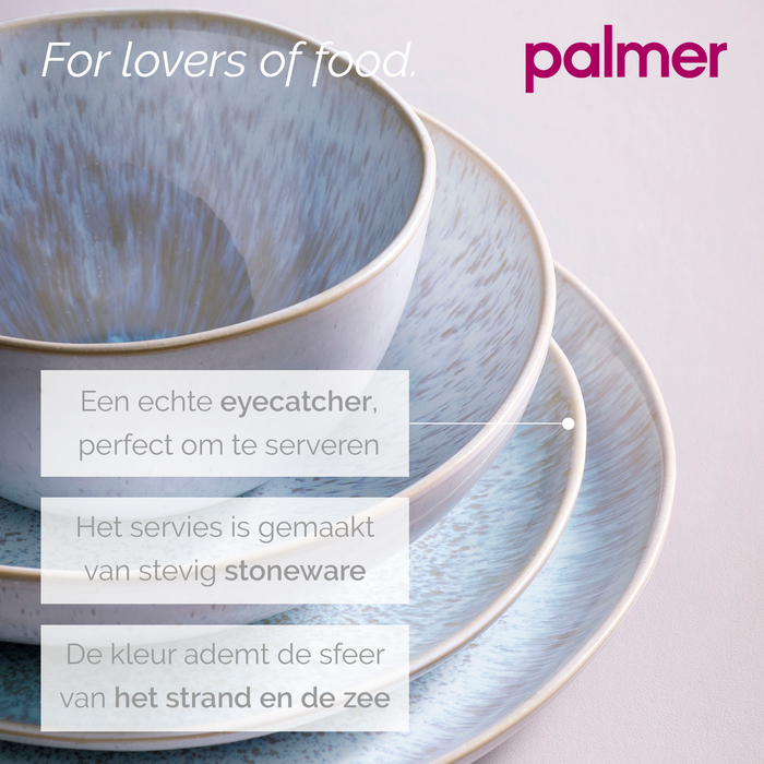 Palmer Schaal Light Blue Sea 15 cm 80 cl Wit Blauw Stoneware 2 stuks