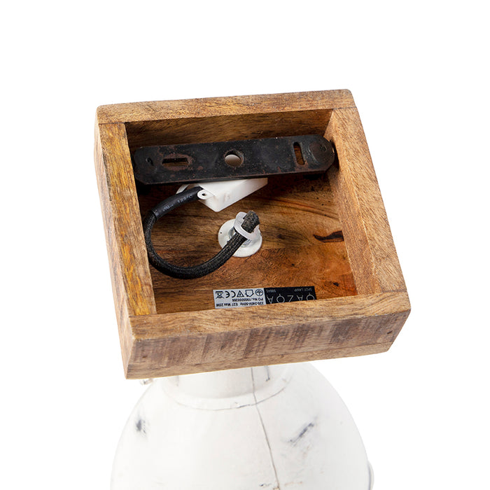 QAZQA Industriële spot wit met mango hout 18 cm - Mangoes