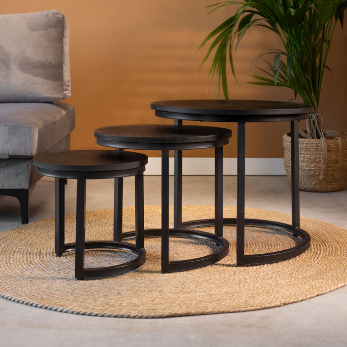 Dimehouse Industriële salontafel set van 3 Carly zwart