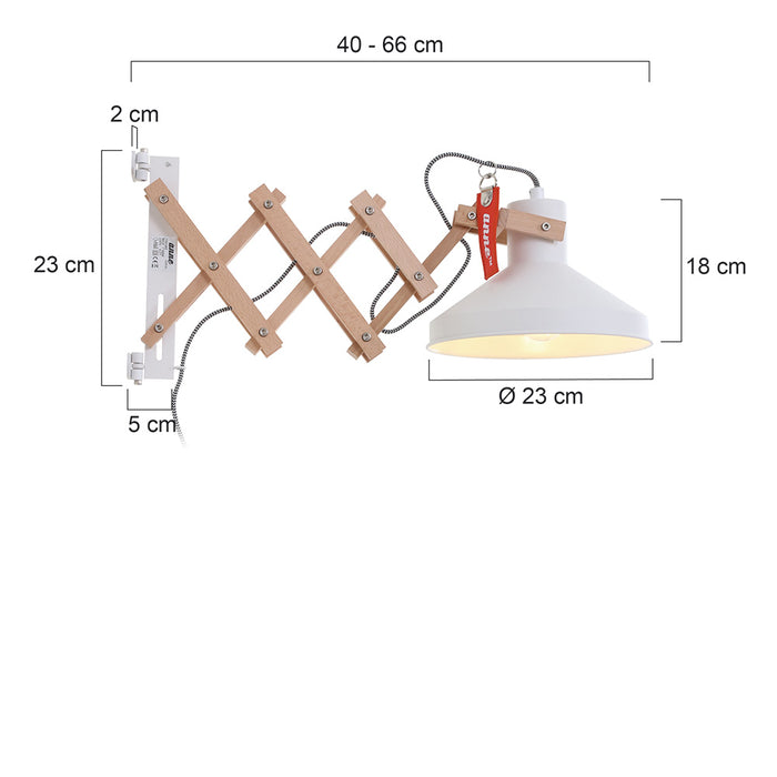 Anne Lighting - wandlamp - Woody - naturel - hout metaal - schaarlamp - E27 - 7900BE