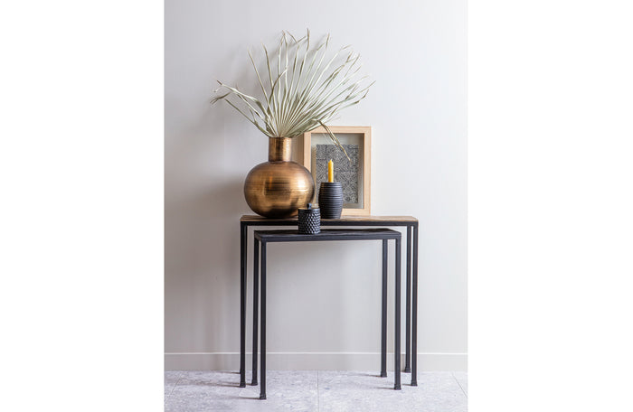Woood Exclusive Lane bijzettafels set van 2 antique brass|zwart