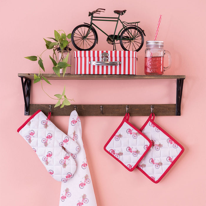 Clayre & Eef Theedoek  50x70 cm Rood Wit Katoen Fiets Keukenhanddoek