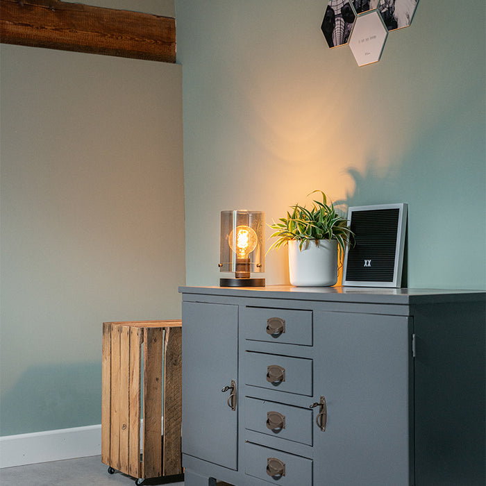 QAZQA Design tafellamp zwart met smoke glas - Dome