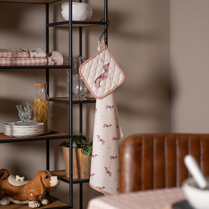 Clayre & Eef Theedoek  50x70 cm Beige Katoen Rechthoek Teckel