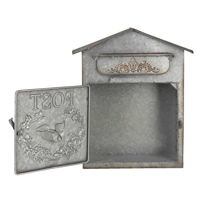 Clayre & Eef Brievenbus  31x12x36 cm Grijs Metaal Post Wandbrievenbus
