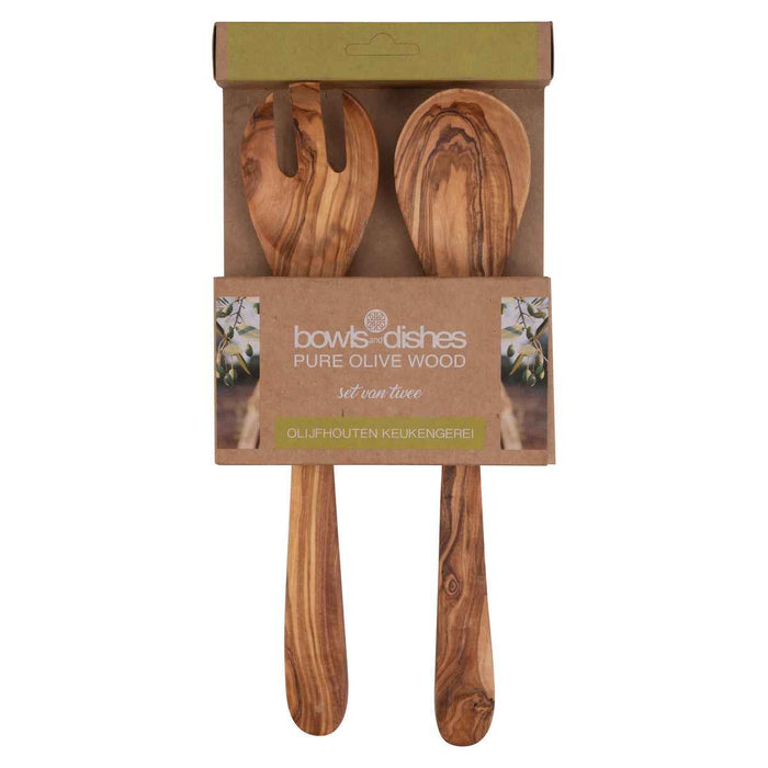 Bowls and Dishes Pure Olive Wood Saladebestek 3-tand 2-delig