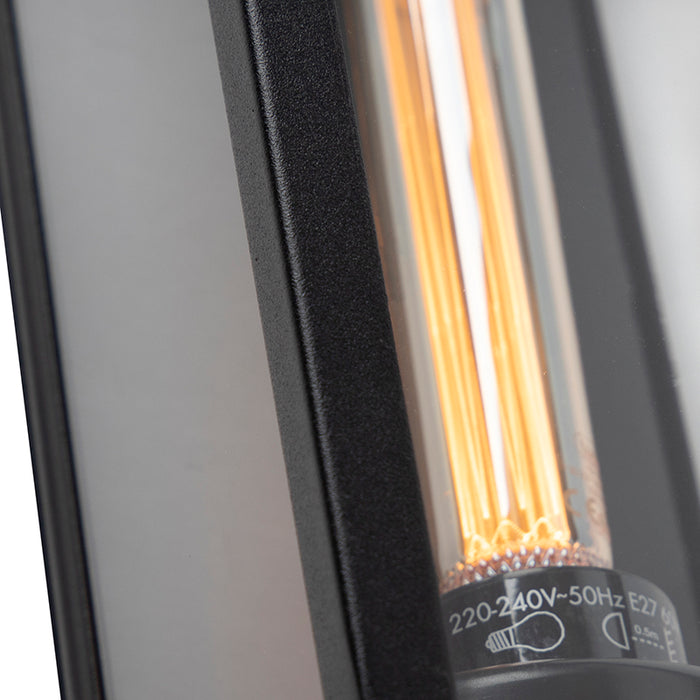 QAZQA Moderne rechthoekige buiten wandlamp zwart met glas - Rotterdam