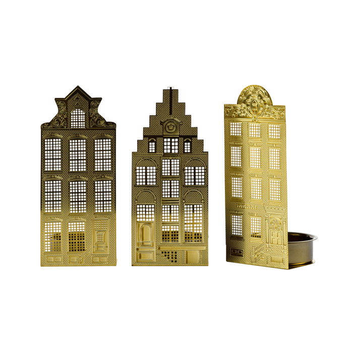 POLSPOTTEN Canal Houses Waxinelichthouder Set van 3