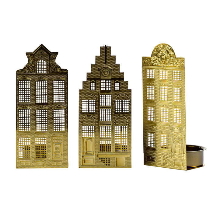 POLSPOTTEN Canal Houses Waxinelichthouder Set van 3
