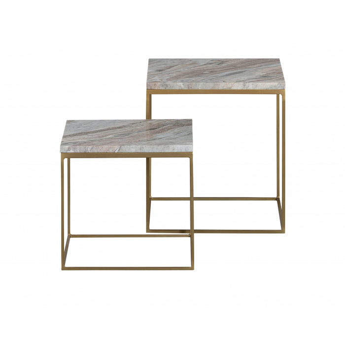 WOOOD Mellow Bijzettafels - Marmer - Champagne - Set van 2