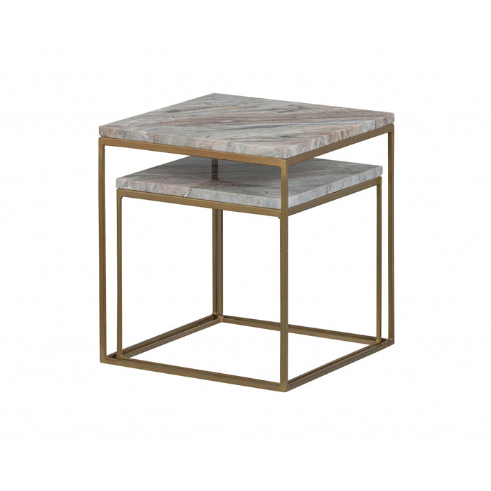 WOOOD Mellow Bijzettafels - Marmer - Champagne - Set van 2