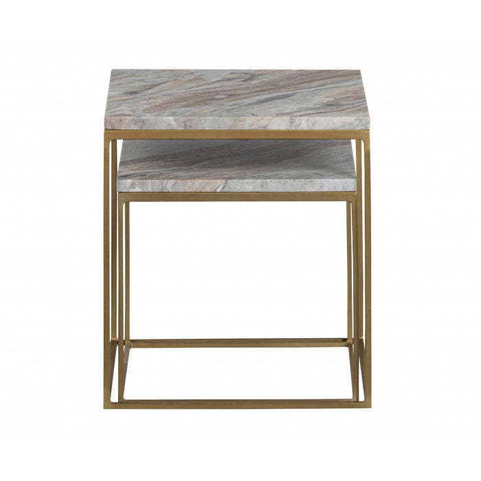 WOOOD Mellow Bijzettafels - Marmer - Champagne - Set van 2