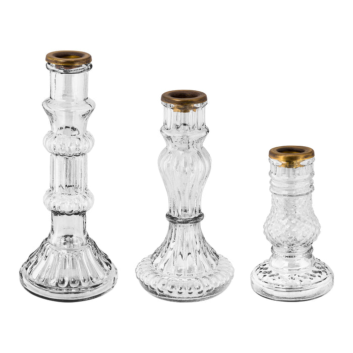Pip Studio Glazen Kandelaar - Set van 3 - Transparant