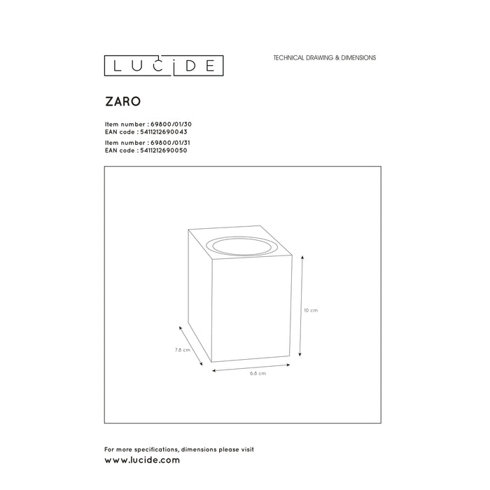 Lucide ZARO Wandspot - Zwart