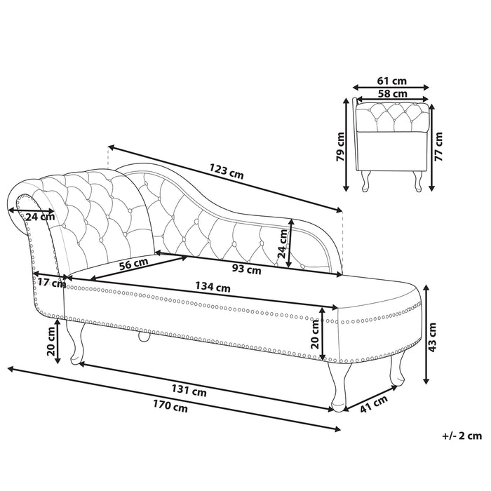 Beliani - NIMES - Chaise longue - Zwart - Linkerzijde - Fluweel
