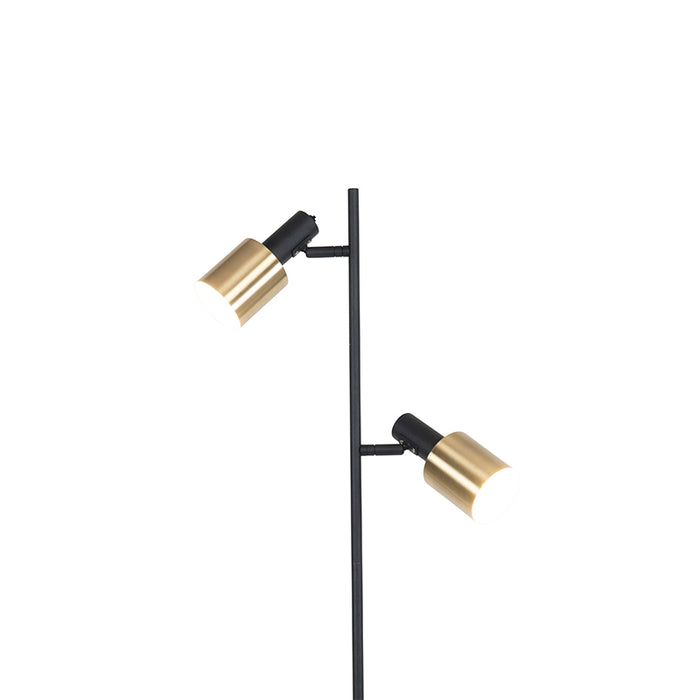 QAZQA Design vloerlamp zwart met goud 2-lichts - Stijn