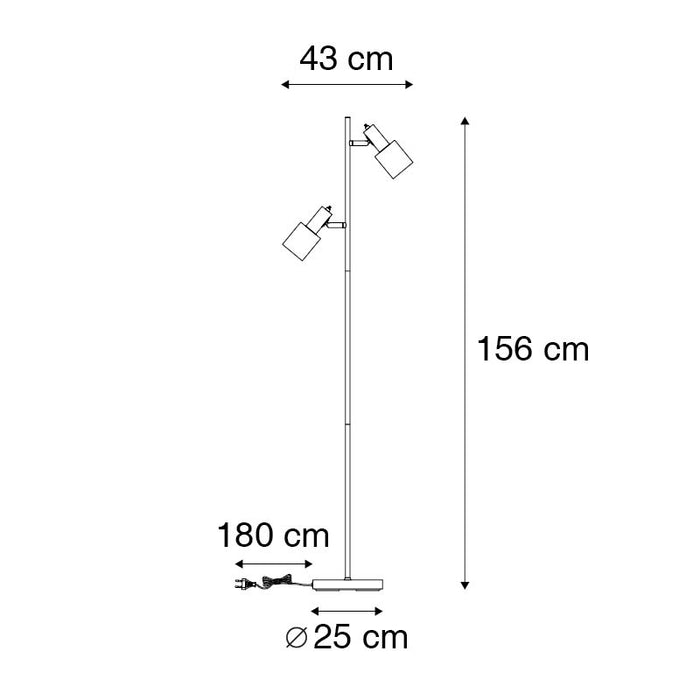 QAZQA Design vloerlamp zwart met goud 2-lichts - Stijn