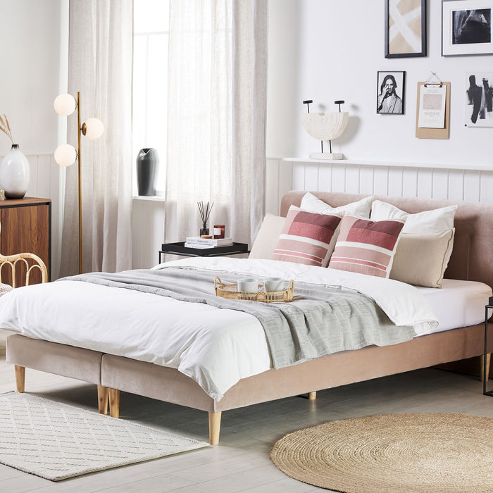 Beliani-MARQUISE -Tweepersoons boxspring-Beige-160 x 200 cm-Fluweel