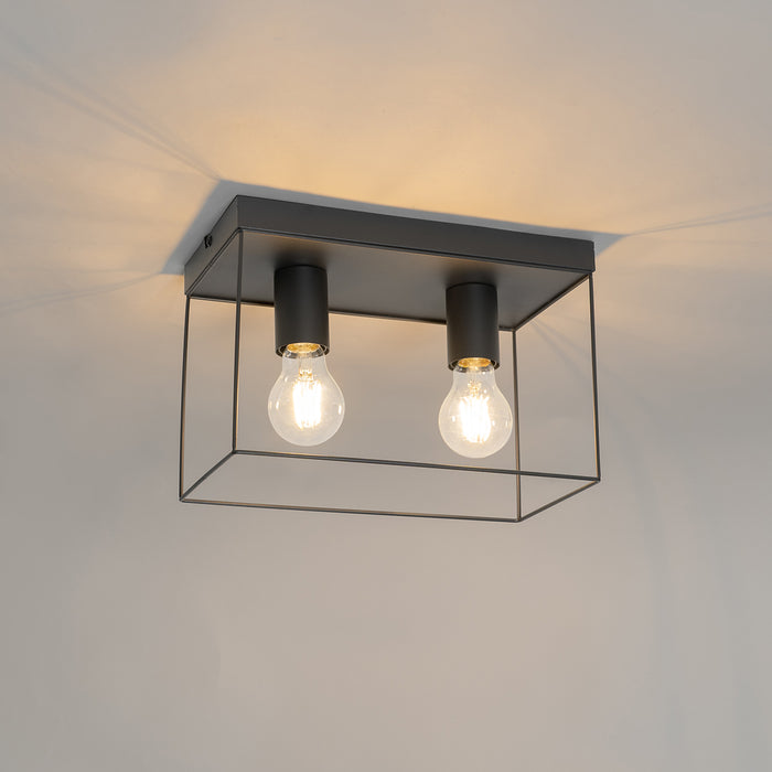 QAZQA Minimalistische plafondlamp zwart 2-lichts - Kodi
