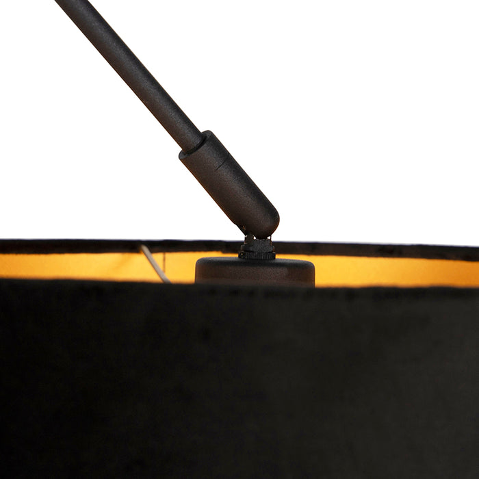 QAZQA Hanglamp zwart met velours kap zwart met goud 35 cm - Blitz