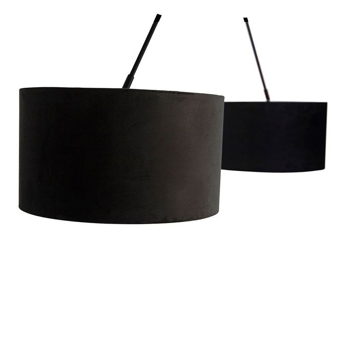 QAZQA Hanglamp zwart met velours kappen zwart met goud 35 cm 2-lichts