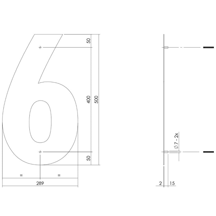 Intersteel Huisnummer 6 XXL hoogte 50 cm rvs|mat zwart
