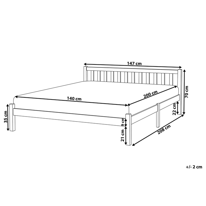 Beliani - FLORAC - Tweepersoonsbed - Wit - 140 x 200 cm - Dennenhout