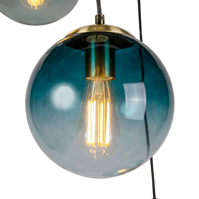 QAZQA Art deco hanglamp messing met blauwe glazen - Pallon
