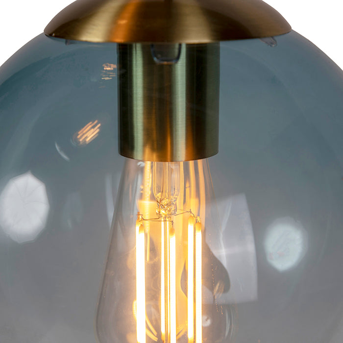 QAZQA Art deco hanglamp messing met blauwe glazen - Pallon