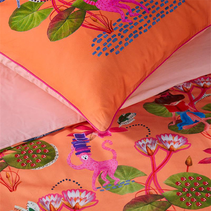OILILY KIDS Reading Monkey Dekbedovertrek 140 x 200/220 cm - Oranje