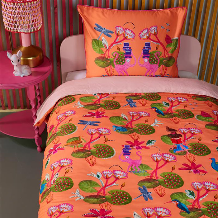 OILILY KIDS Reading Monkey Dekbedovertrek 140 x 200/220 cm - Oranje