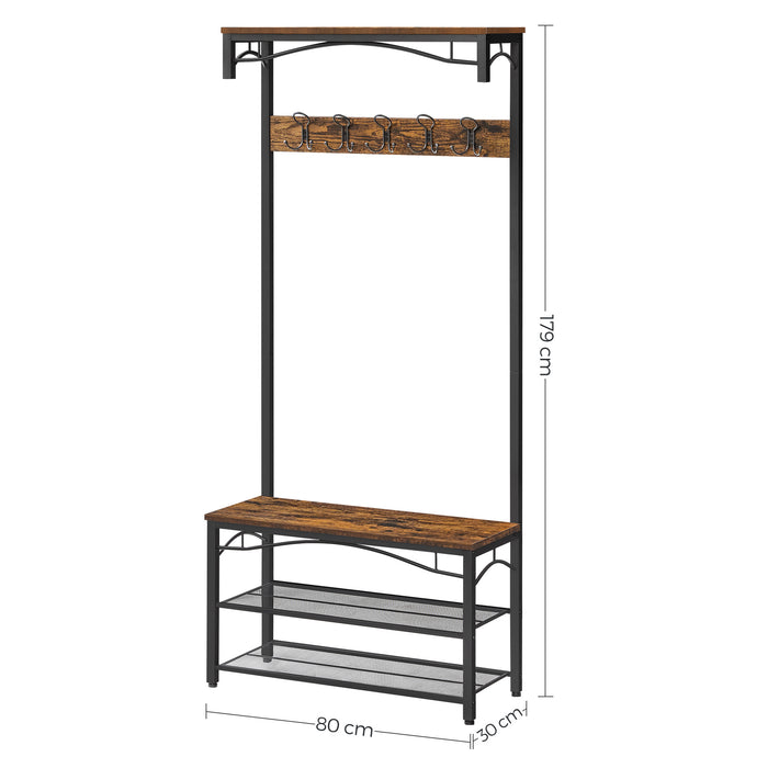 O'DADDY® kapstok staand - schoenenrek - 15 haken - 80x32x178,5 - bruin