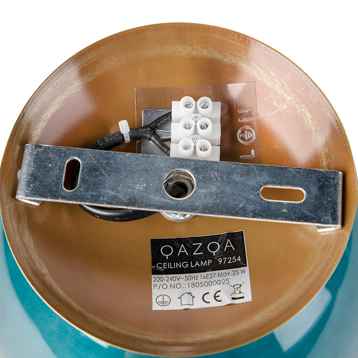 QAZQA Art deco plafondlamp messing met oceaanblauw glas - Pallon