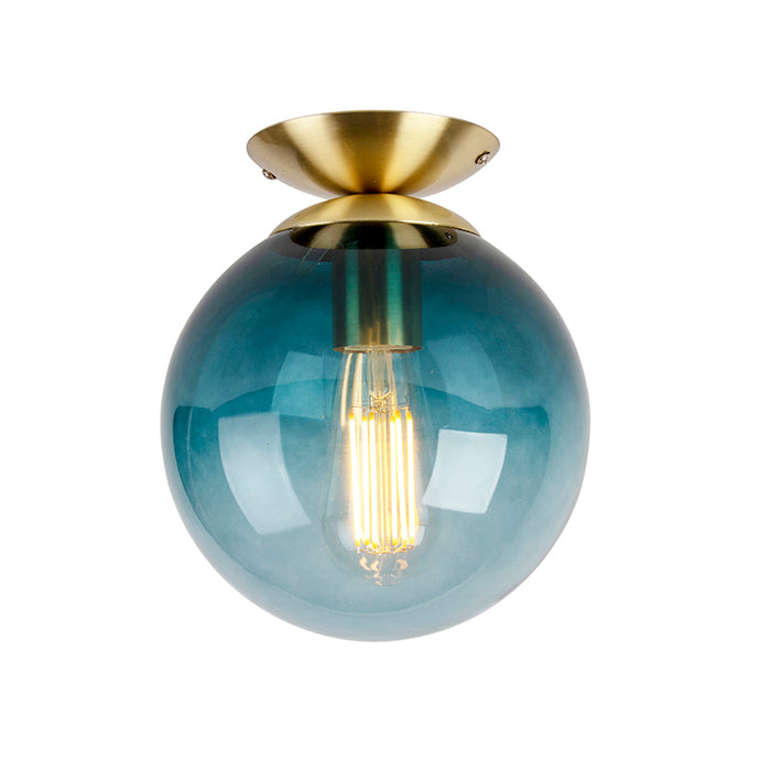 QAZQA Art deco plafondlamp messing met oceaanblauw glas - Pallon