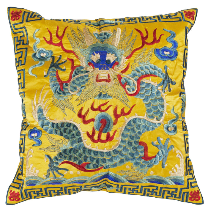 Fine Asianliving Kussenhoes Volledig Geborduurd Geel Draak 45x45cm