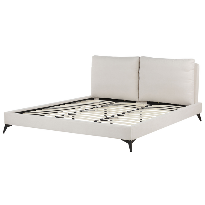 Beliani-MELLE -Tweepersoonsbed-Lichtbeige-180 x 200 cm-Chenille